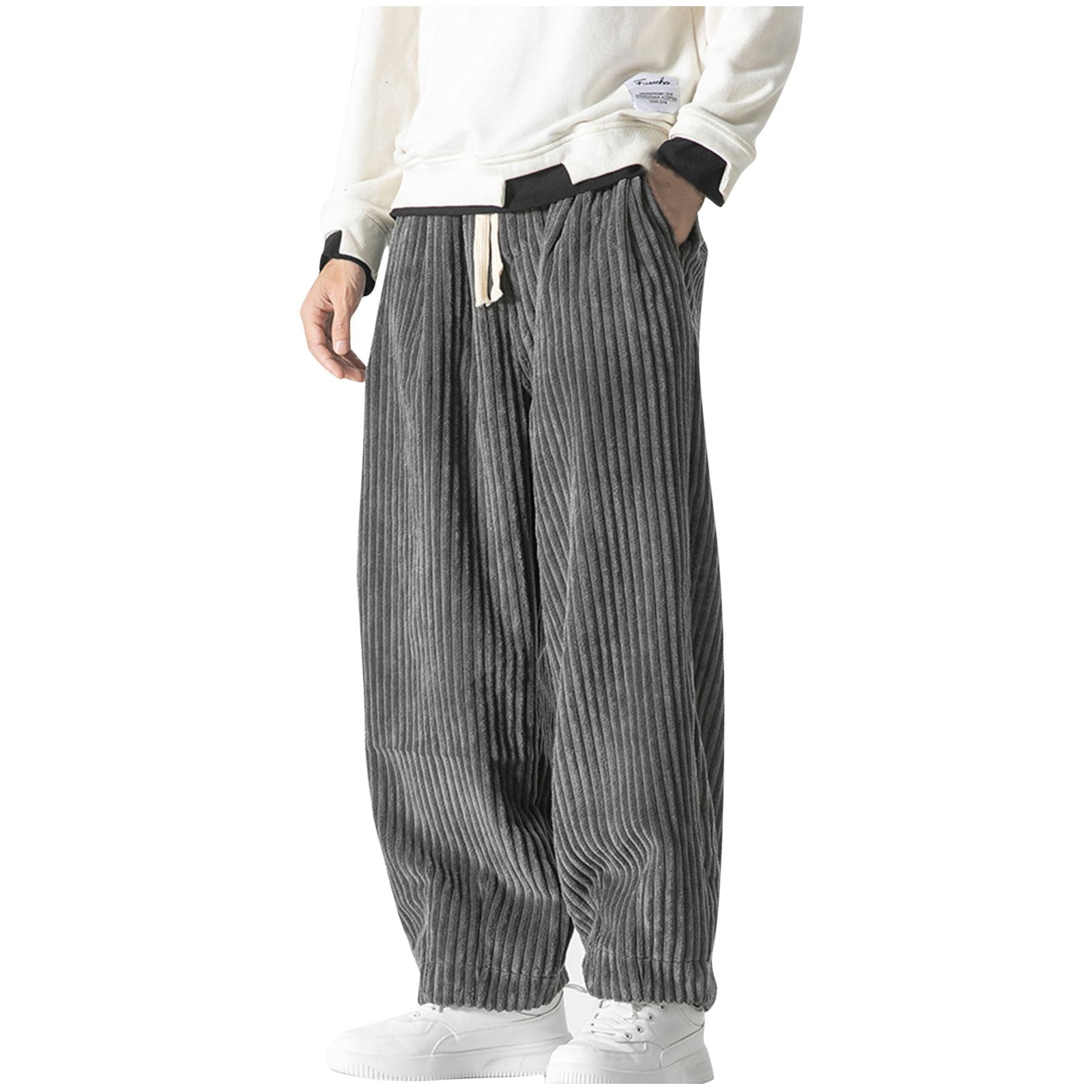 Dovford Men's Corduroy Pants Straight Baggy Wide Leg Stretch