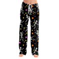 thumbnail image 4 of Zydvens Women's Halloween Pajama Pants - High Waisted Wide Leg Lounge Pants with Pockets - Elastic Drawstring Soft Sleepwear PJ Bottoms - Spooky Skeleton Ghost Pumpkin Printed Lounge Underwear S-3XL, 4 of 7
