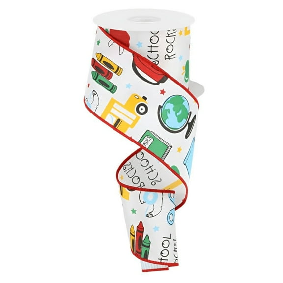 shinoda design center 8567347205 2.5" x10yd white/multi wired school rocks ribbon