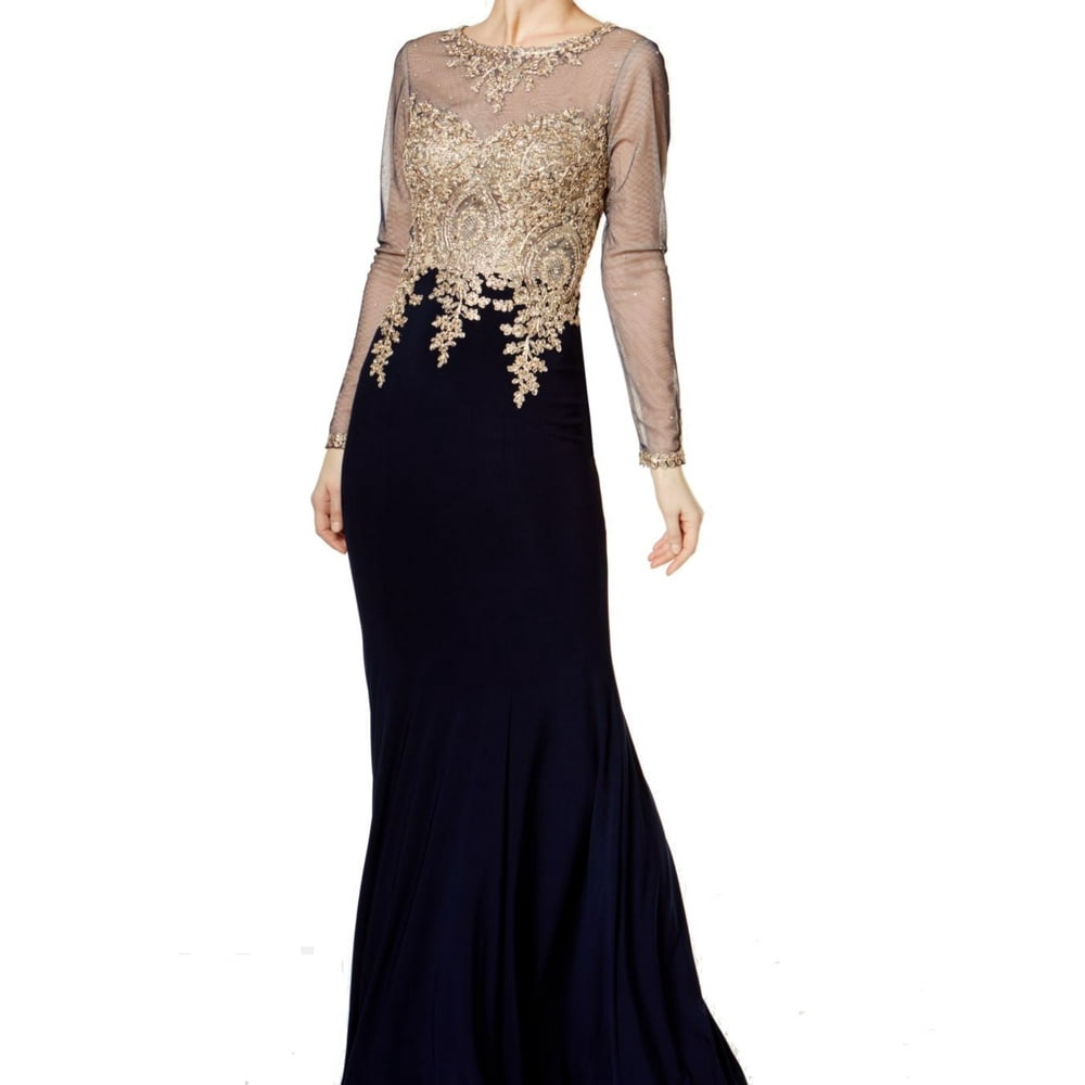 xscape embellished mesh gown