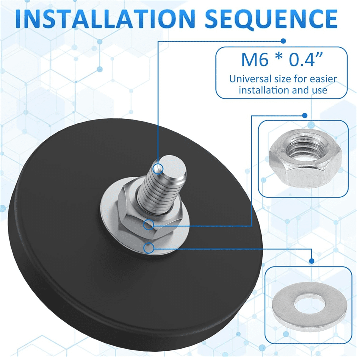 24 Pieces Rubber Coated Magnets 1.69 Inch 30 Lbs M6  Mounting Magnets Threaded Studs for Lighting