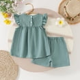 thumbnail image 4 of Amidoa Girls Summer 2 Piece Outfits Kids Ruffle Sleeve Short Sleeve and Shorts Casual Clothing Sets Mint Green Size 3T, 4 of 7