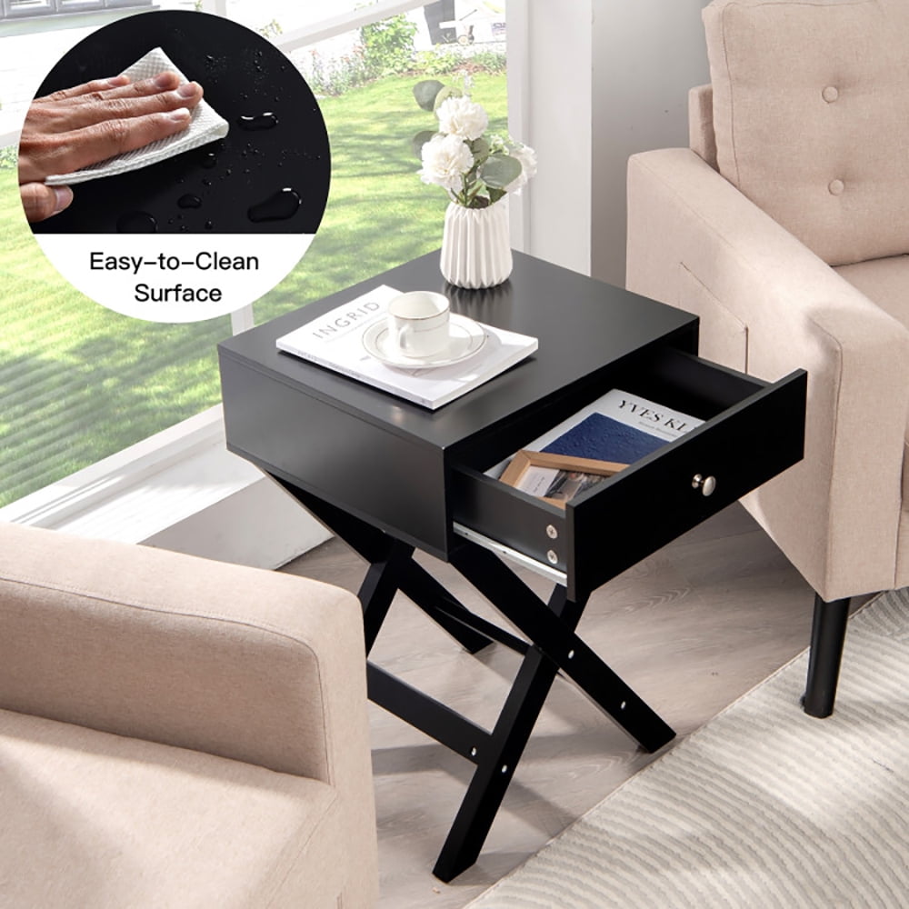 Finihen End Table, Modern X-Shaped Nightstand with Drawer, Bed Side Table, for Small Space, Living Room, Bedroom, Black Finihen End Table, Modern X-Shaped Nightstand with Drawer, Bed Side Table, for Small Space, Living Room, Bedroom, Black