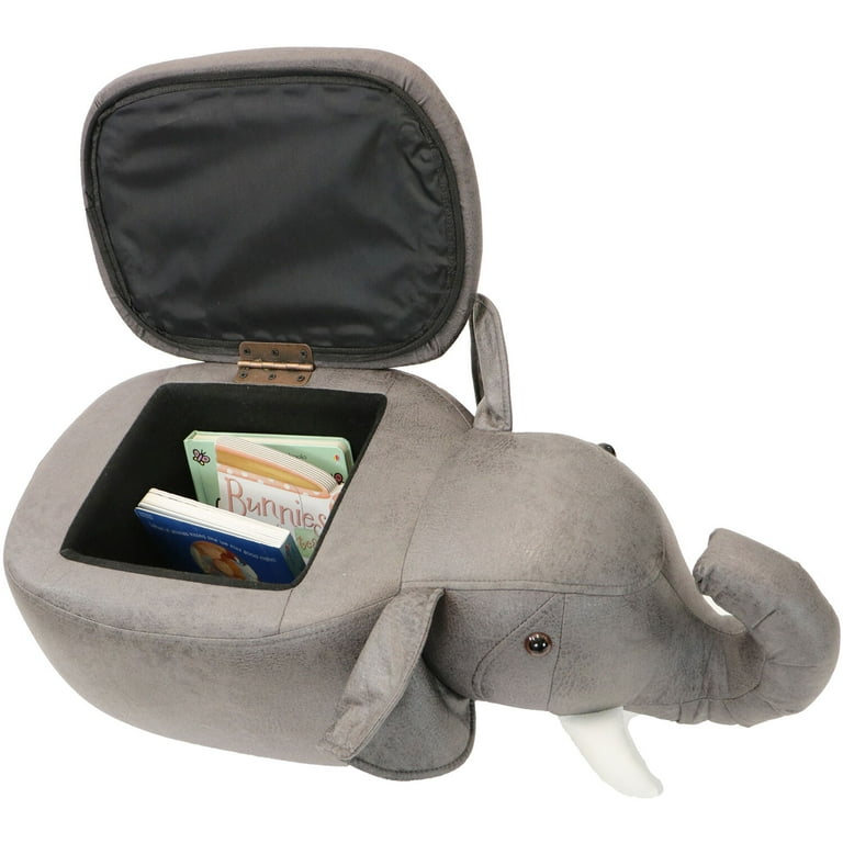 Critter Sitters 15 In. Seat Height Dark Gray Elephant Animal Shape Storage Ottoman Furniture for Nursery Bedroom Playroom and Living Room Decor