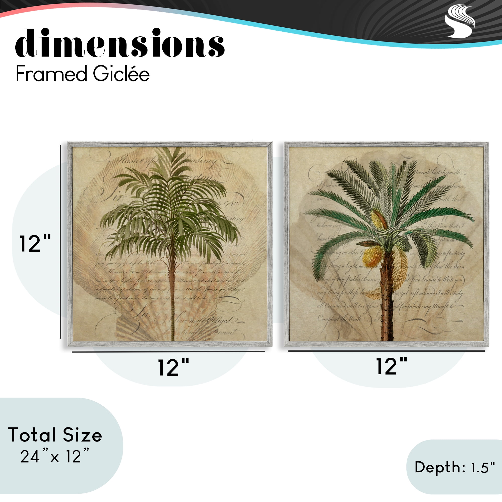 Stupell Industries Subdued Tropical Palms 2 Piece Gray Framed Giclee Art Set, design by Steve Hunziker