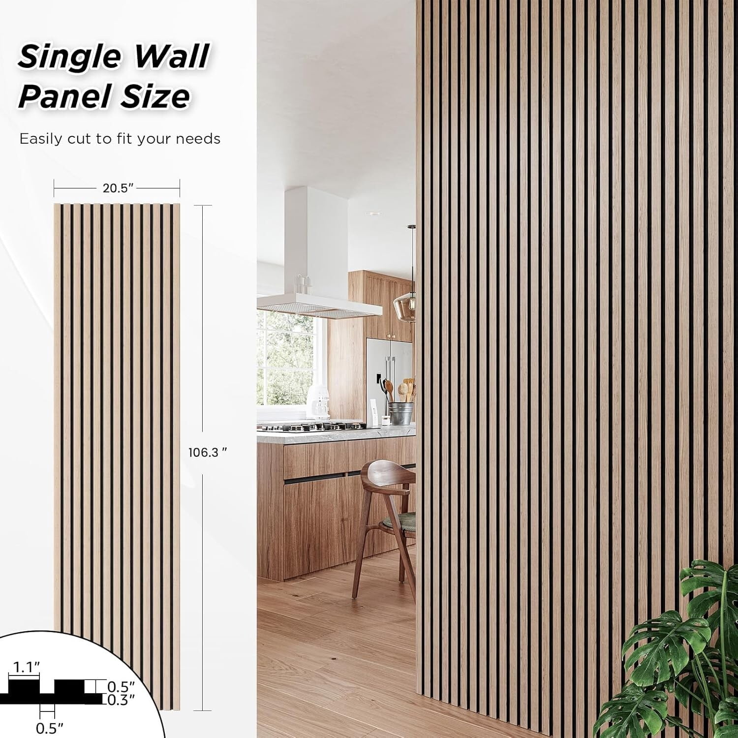 Easy4Home 2Pcs Acoustic Wood Slat Wall Panels 106"x20.5" Soundproof 3D Fluted Decorative Panels, Walnut