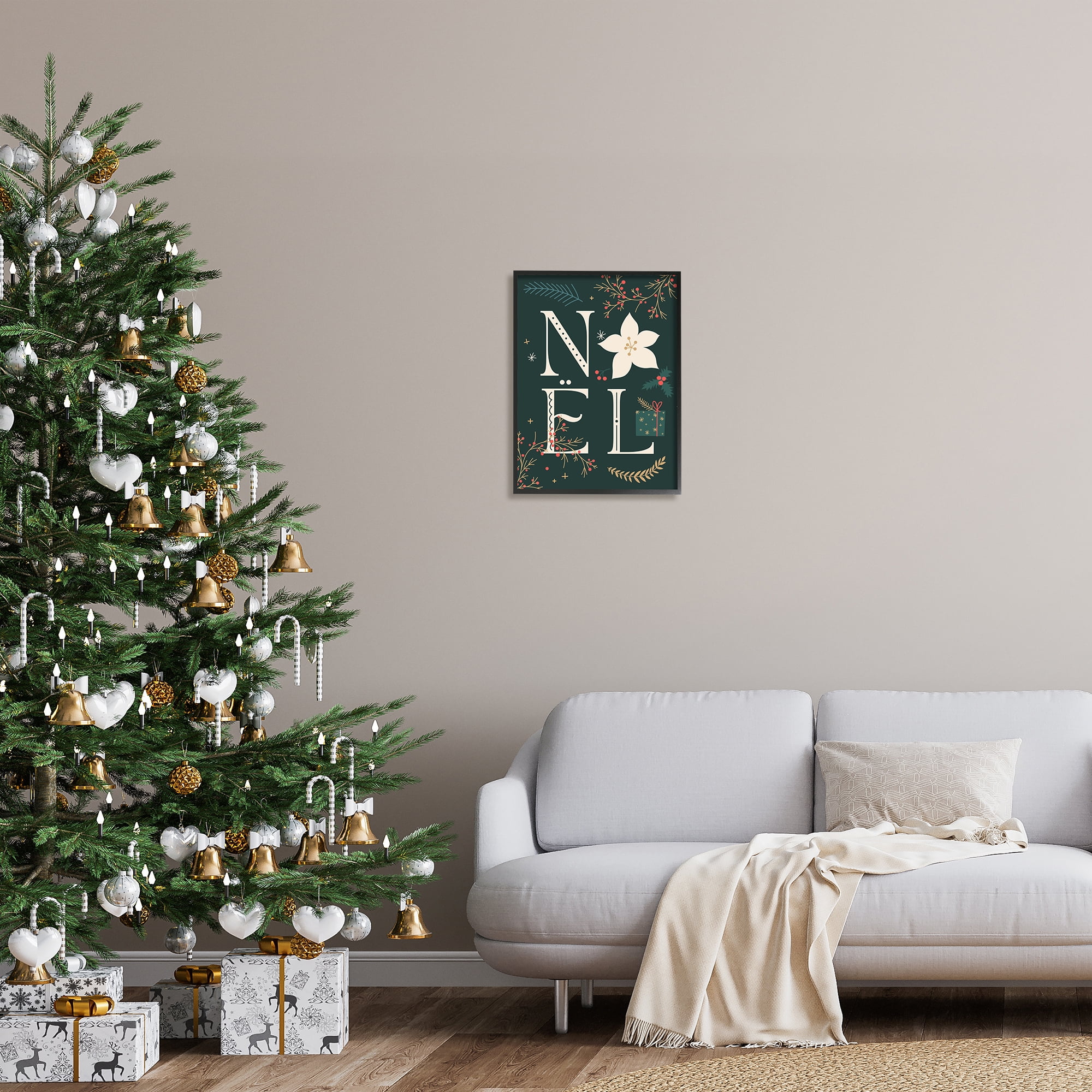 Stupell Industries Noel with Christmas Bloom Holiday Painting Black Framed Art Print Wall Art, 16 x 20