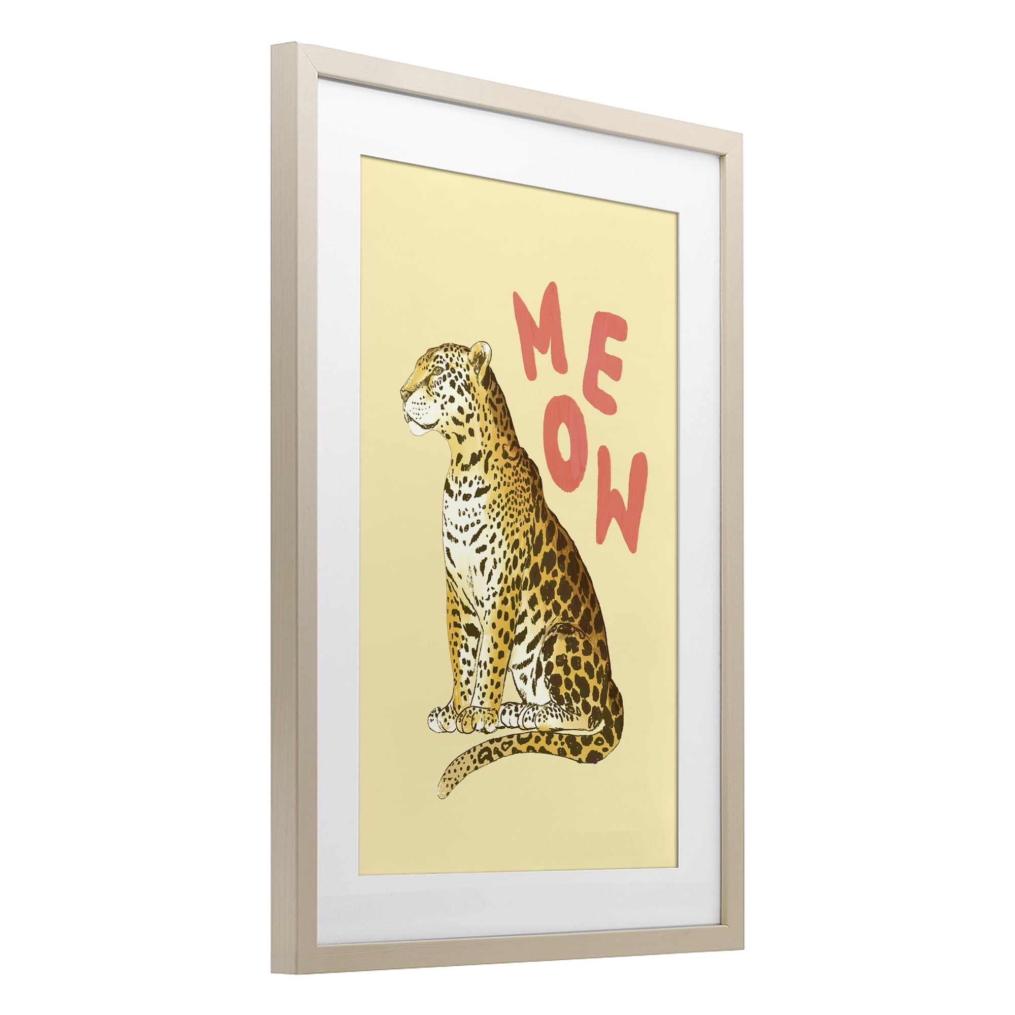 Stupell Industries Meow Leopard on Yellow Birch Framed Print Under Glass, design by Florentina Dolci
