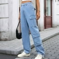 thumbnail image 5 of Womens Cargo Pants High Waisted Wide Leg Casual Pants Baggy Y2k Trousers with 8 Pockets Denim Blue XL, 5 of 8
