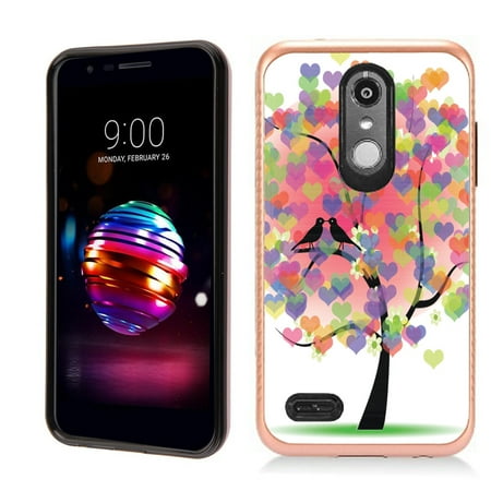 Case 2 Tone Hearts - Dual Layer Case for LG Aristo 2 / Aristo 2 PLUS / Tribute Dynasty , OneToughShield ® Hybrid Protective Phone Case with Brushed Texture (Rose Gold Tone) - Color Hearts Tree