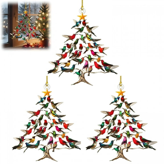 LAMIRO Hummingbird Christmas Ornament Colorful Hummingbirds Tree Decor Stacked Hummingbird Ornament for Christmas Winter Hummingbirds Home Decoration for Bird Lovers (3Pcs) Christmas Gifts