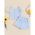 thumbnail image 3 of Musuos Kids Girls Summer Ribbed Outfit 1-5 Years Daisy Print Mesh Short Sleeve T-Shirt and Elastic Shorts Set Cute 2 Piece Clothes, 3 of 10