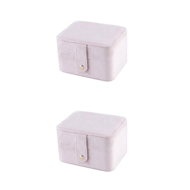 Minnieouse Joyero Almacenamiento Pendiente Anillo Collar Botón Organizador Estuche de viaje Embalaje de boda Exhibición Decoraciones Felpa rosa de peluche 2piezas