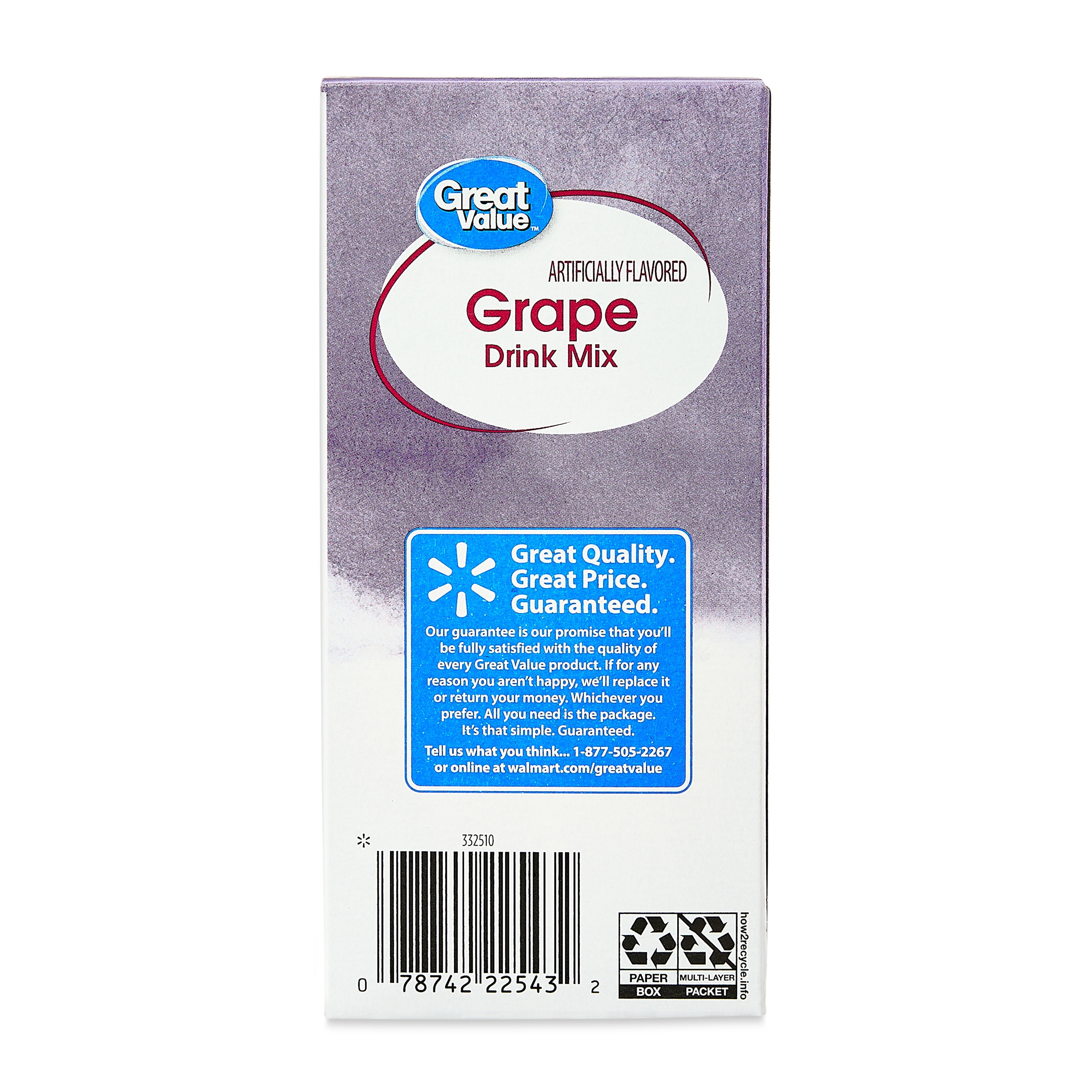 Great Value Sugar-Free Grape Drink Mix Powder, 1.9 oz, 6 Count