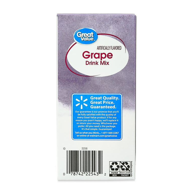 Great Value Grape Drink Mix Powder, 1.9 oz, 6 Pack, 5 Calories