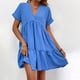 thumbnail image 1 of Puntoco Vestido De Manga Corta Con Cuello En V, Vestido De Verano De Mujer Con Cuello En V Y Manga Corta De Color Liso Azul Claro M, 1 of 6