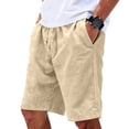 thumbnail image 4 of Linen Boho Shorts for Men Drawstring Summer Linen Shorts Cozy Elastic Waist Shorts Khaki 3XL, 4 of 8