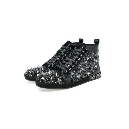 

Barabas men s rhinestone spike Greek pattern high-top sneakers SH721