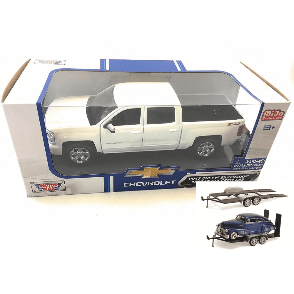 Diecast Car & Trailer Package 2017 Chevy Silverado 1500 Z71 Crew Cab