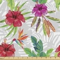 thumbnail image 1 of Jungle Upholstery Fabric by the Yard, Hibiscus and Bird of Paradise with Banana Leaves on Grey and White Foliage Backdrop, Decorative Fabric for DIY and Home Accents, 2 Yards, Multicolor by Ambesonne, 1 of 4