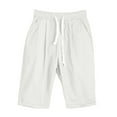 thumbnail image 6 of GEWSEY Women's Linen Capri Shorts Casual Baggy Knee Length 3/4 Pants Summer Drawstring Beach Pants Lounge Shorts with Pockets (White, M), 6 of 7