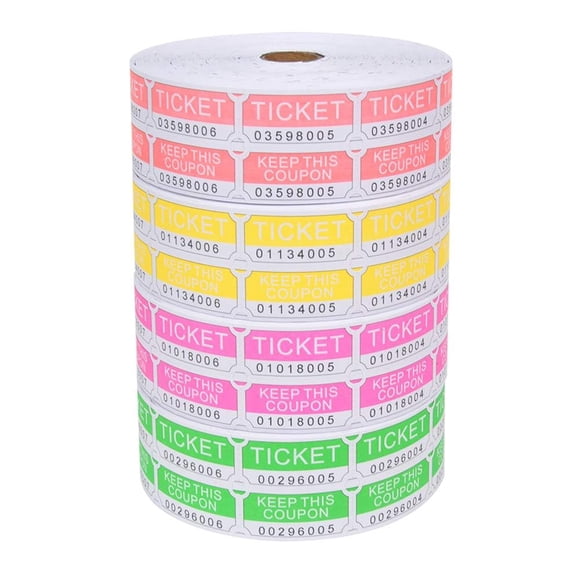 L LIKED Assorted Double Raffle Tickets (4 Rolls of 2000 Double Tickets) 8,000 Total 50/50 (Neon Yellow, Neon Green, Neon Red, Neon Pink)