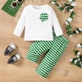 thumbnail image 2 of mgoYE Baby Girl Clothes 12 Months St Patricks Day Baby Girl Boy Outfit Green Shamrock Long Sleeve Shirt Top Plaid Pants Set Saint Patrick's Clothes(White,6-12 Months), 2 of 6