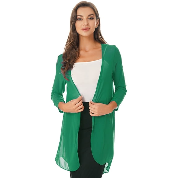 iEFiEL Womens Casual Plus Size Chiffon Shrug Cardigan Draped Ruffles Long Bolero