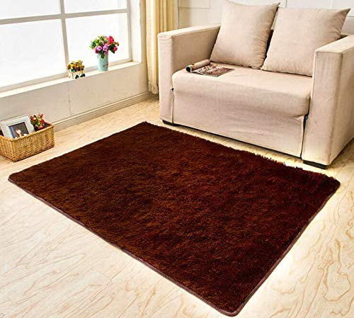 BROWN SMALL X EXTRA LARGE PLAIN RUG THICK 5CM HIGH PILE MODERN SHAGGY RUGS 