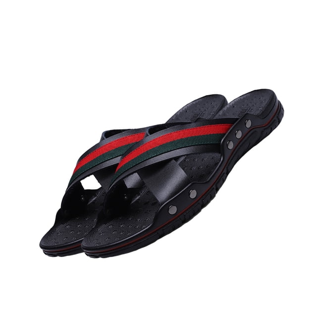 Zapatillas de verano Sonducket para hombre cuero playa informal exteriores talla grande masaje Negro