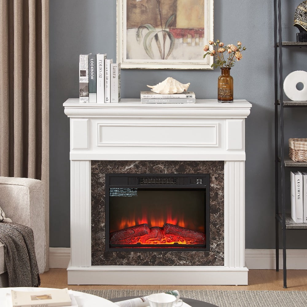 Avger Electric Fireplace with Mantel, 23" Insert, Adjustable Flame, Remote Control, White