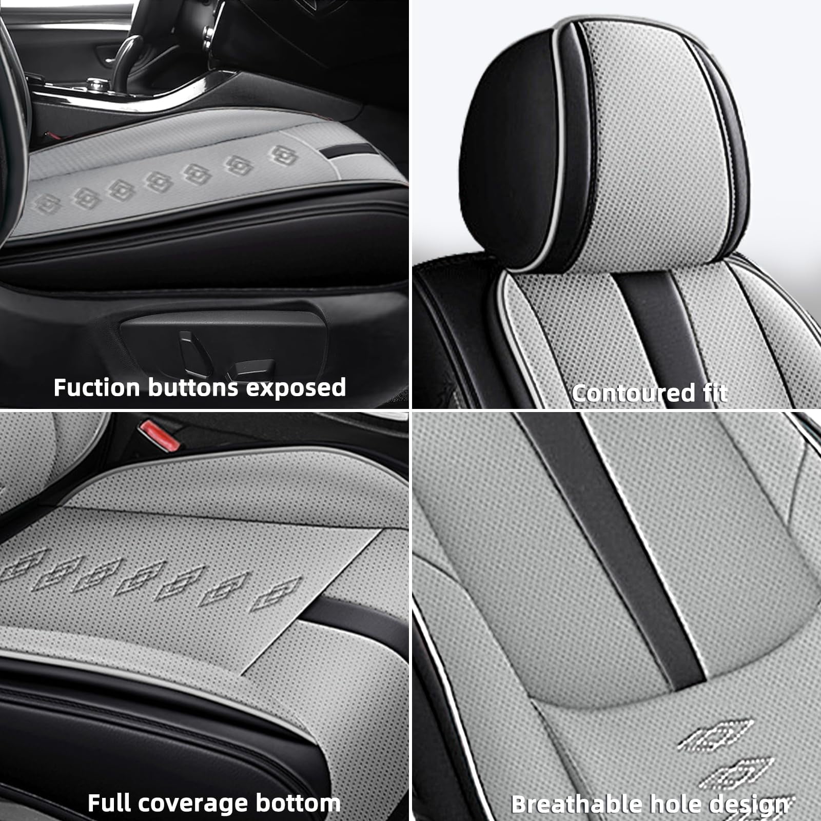 Leather Seat Covers for Hyundai Most 98% Cars SUVs,Premium Car Seat Covers Front Set,Waterproof Car Seat Protectors with Airbag,Comfort Interior Cover Seats for Cars(Black+Grey)