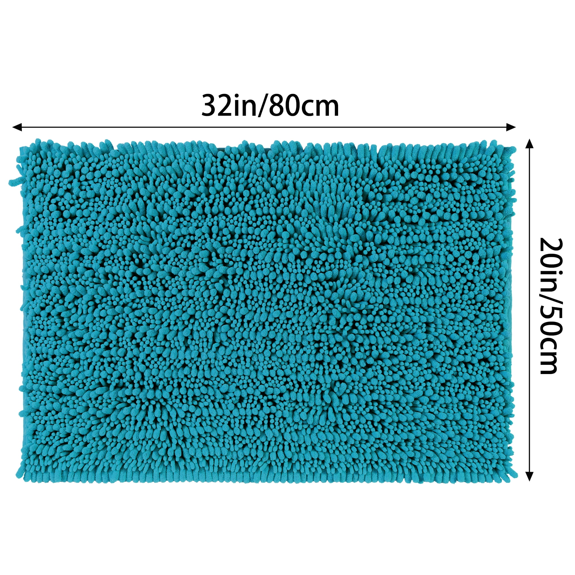 Unique Bargains Chenille Bathroom Rugs Non-Slip Bath Rugs Plain Washable Soft Shower Mat Blue 20" x 32"