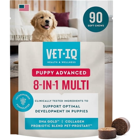 VetIQ Advanced 8-in-1 Puppy Multivitamin Supplement, Daily Vitamins, Immune Support, Joint, Skin & Coat, Brain, Digestive & Hip Health for Puppies, 90 Count