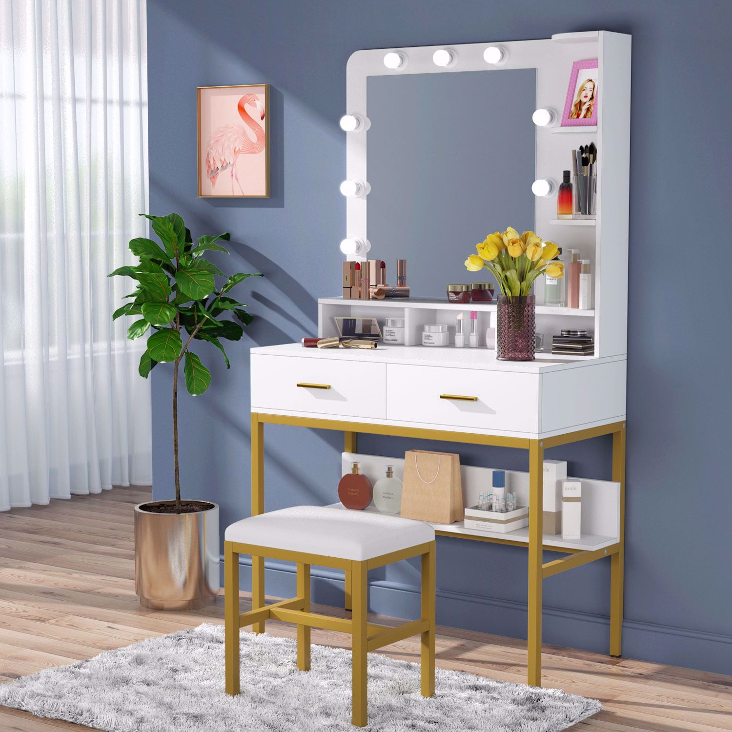 tribesigns vanity table with lighted mirror