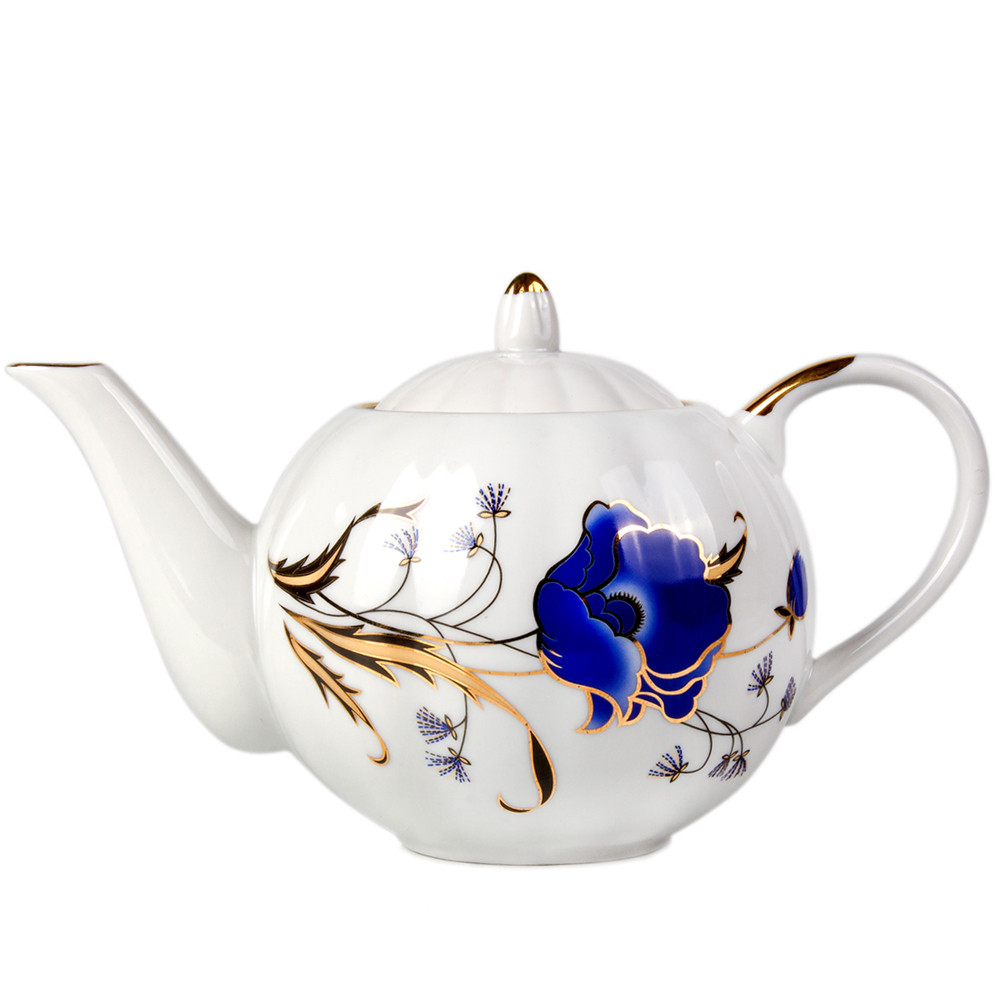 Russian Blue & White Teapot 25 fl oz Dulevo Porcelain Teapot Decoration