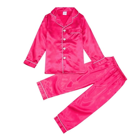 

Pajamas Outfit For Kids Long Sleeve Solid Button Down Sleep Shirt Tops And Pants 2PCS Outfits Nightgown Clothes Set For Boys Girls