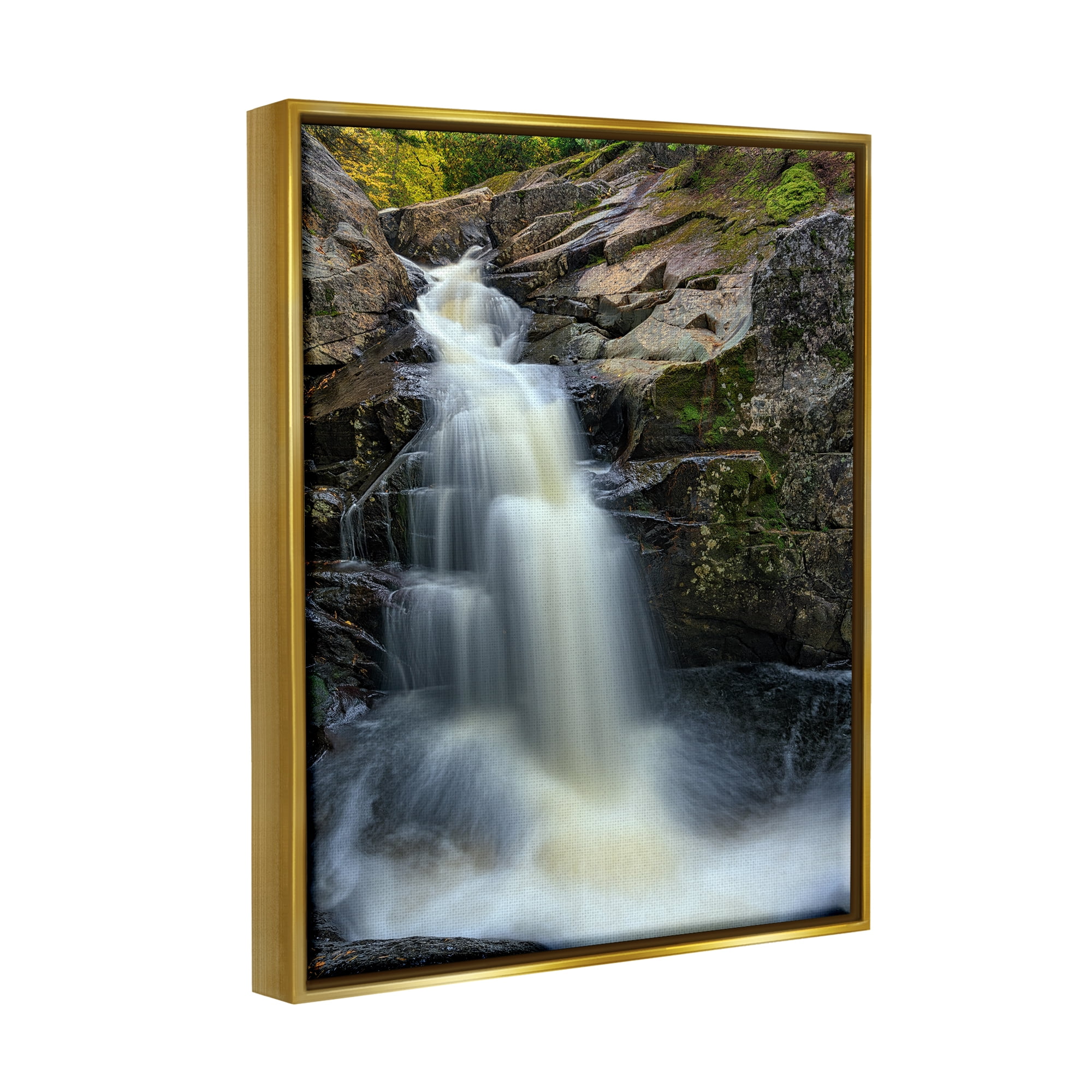 Stupell Peaceful Waterfall Splashing Rocks Landscape Photography Gold Floater Framed Art Print Wall Art