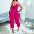 thumbnail image 4 of zuwimk Jumpsuits For Women Dressy,Women's Summer Casual Jumpsuits Wrap V Neck Sleeveless One Piece Pants Romper Hot Pink,L, 4 of 5