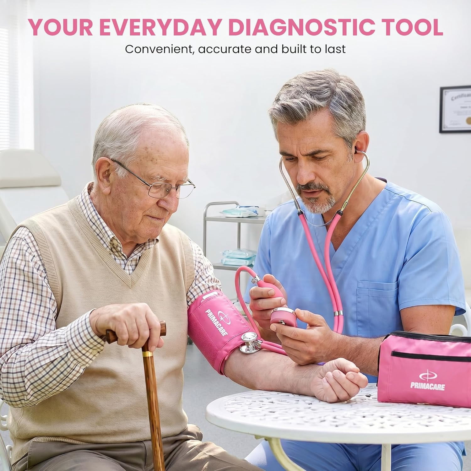 Primacare DS-9181-PK Blood Pressure Cuff and Sprague Rappaport Stethoscope, and Carrying Case, Pink