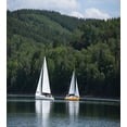 thumbnail image 3 of Sailboat Duvet Cover Set, Sailboats on a Lake Forest Hill Yachting Countryside Coastline Nature Scenics, Decorative 2 Piece Bedding Set with 1 Pillow Shams, Twin Size, Green White, by Ambesonne, 3 of 3