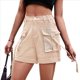 thumbnail image 3 of Pantalones Cortos de Sarga de Tiro Medio y Alto para Mujer, Elásticos, con Bolsillos, para Discotecas Caqui Superficial M, 3 of 10