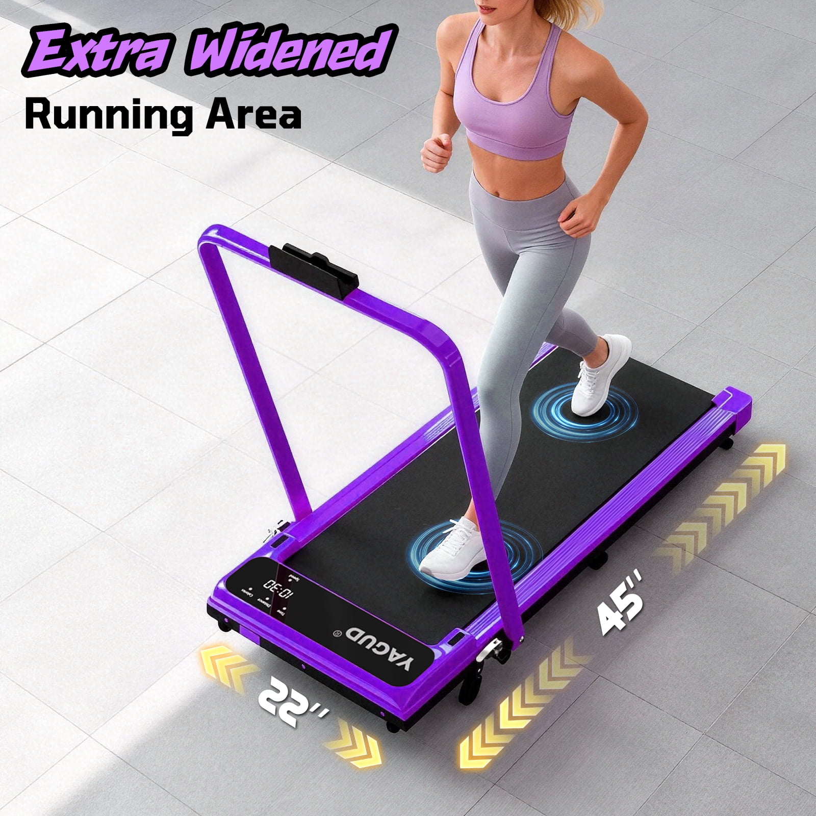 Yagud Walking Pad Treadmill with Handle Bar and Adjustable Incline, 3.8HP Portable Electric Treadmills with Wheels for Home, Home Treadmills with Incline, 0.5-3.8MPH, Purple
