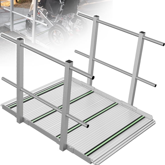 4FT Wheelchair Ramp with Handrails, 36" Extra Wide Aluminum Threshold Ramp, 800lbs Capacity