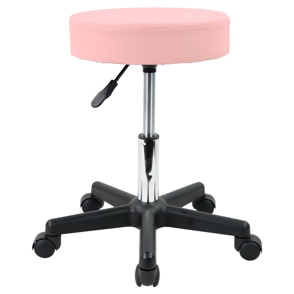 Round Rolling Stool Chair PU Leather Height Adjustable Drafting Work Spa Stool with Wheels Pink