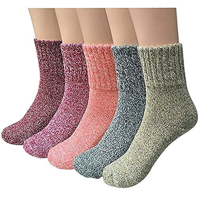 5 pares de calcetines térmicos de invierno para mujer, calcetines de estilo vintage de algodón y lana de punto grueso, cálidos y cómodos para mujer