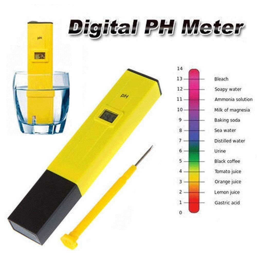 Yellow 0.1 Resolution Aquariums FS-TFC pH Meter Digital Water Quality Tester Drinking Water Fish Tank,pH Measurement 0-14.0 pH Hydroponics Swimming Pools 0.1 Accuracy
