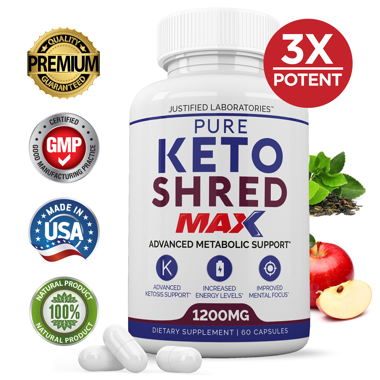 Pure Keto Shred Max 1200MG Keto Diet Pills BHB Salts ...