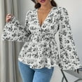thumbnail image 5 of Women'S Floral Print Blouse Long Sleeve Babydoll Shirt Deep V Neck Peplum Top Black XXL, 5 of 7