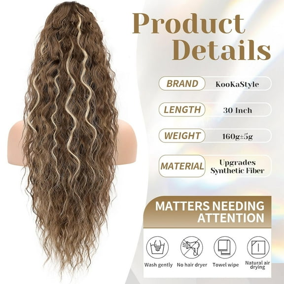 WEIF-Ponytail Extension 30 Inch Drawstring Pony Tails Hair Extensions for Women Long Curly Ponytail Synthetic Hairpieces for Daily Use（ Light Brown mix Light Blonde）